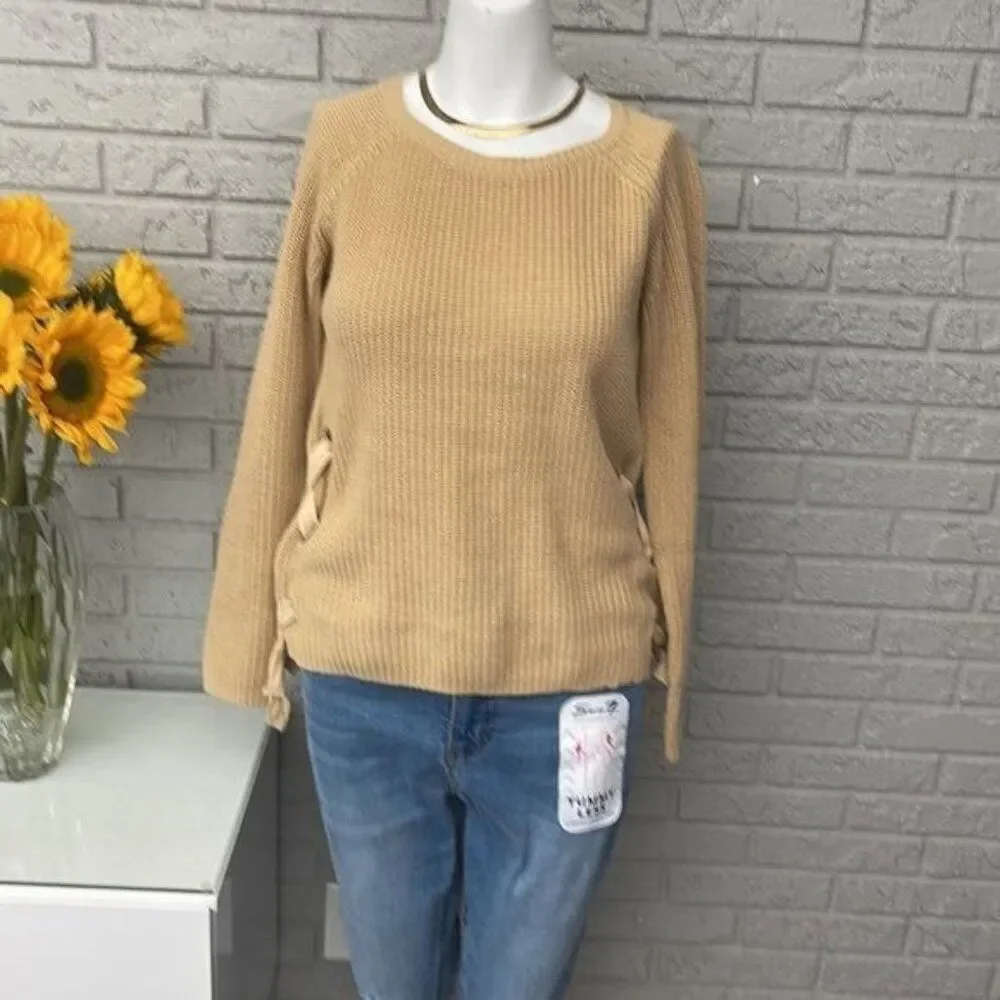 Sheryl Crow Women Tan Sweater With Side Tie Detail Sweater Size S